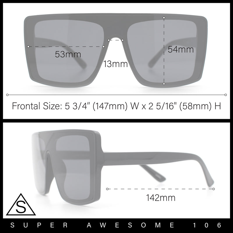Womens Mobster Shield Oversized Plastic Rectangular Sunglasses