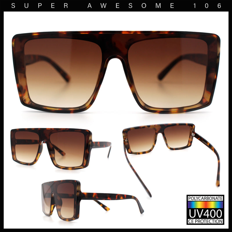 Womens Mobster Shield Oversized Plastic Rectangular Sunglasses