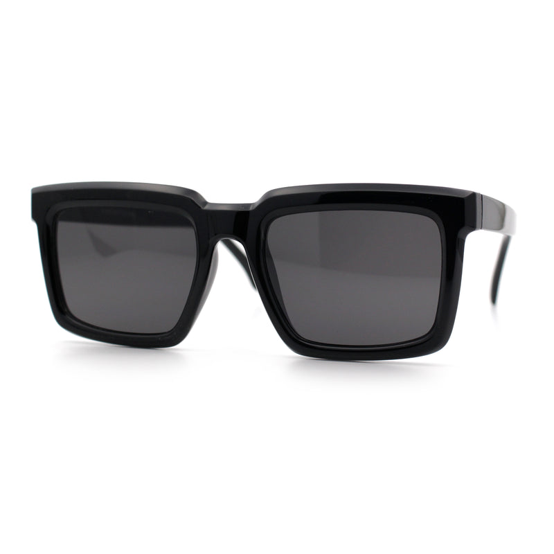 Beveled Thick Plastic Retro Horn Rim Rectangle Sunglasses