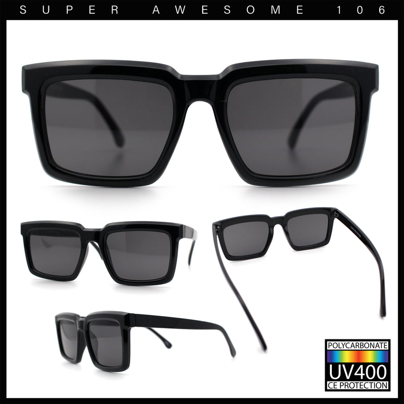 Beveled Thick Plastic Retro Horn Rim Rectangle Sunglasses