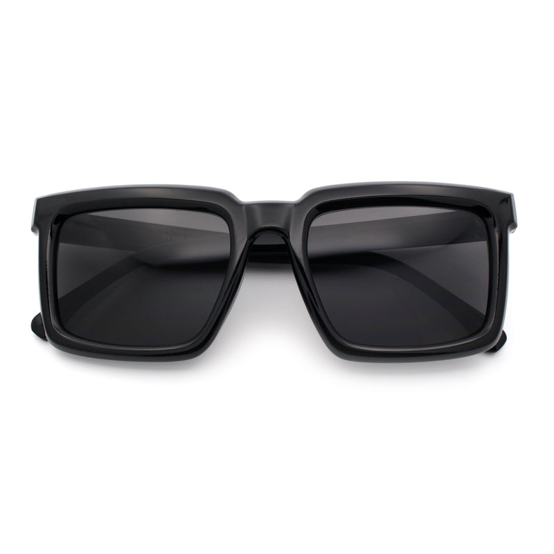 Beveled Thick Plastic Retro Horn Rim Rectangle Sunglasses
