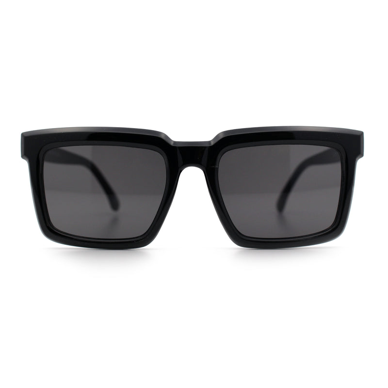 Beveled Thick Plastic Retro Horn Rim Rectangle Sunglasses