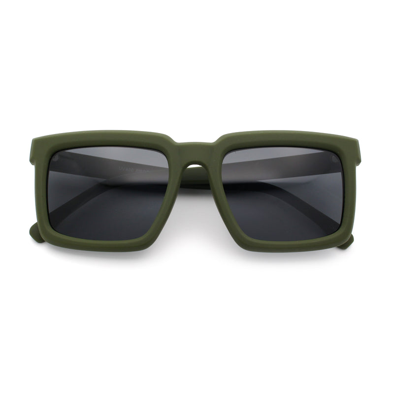 Beveled Thick Plastic Retro Horn Rim Rectangle Sunglasses