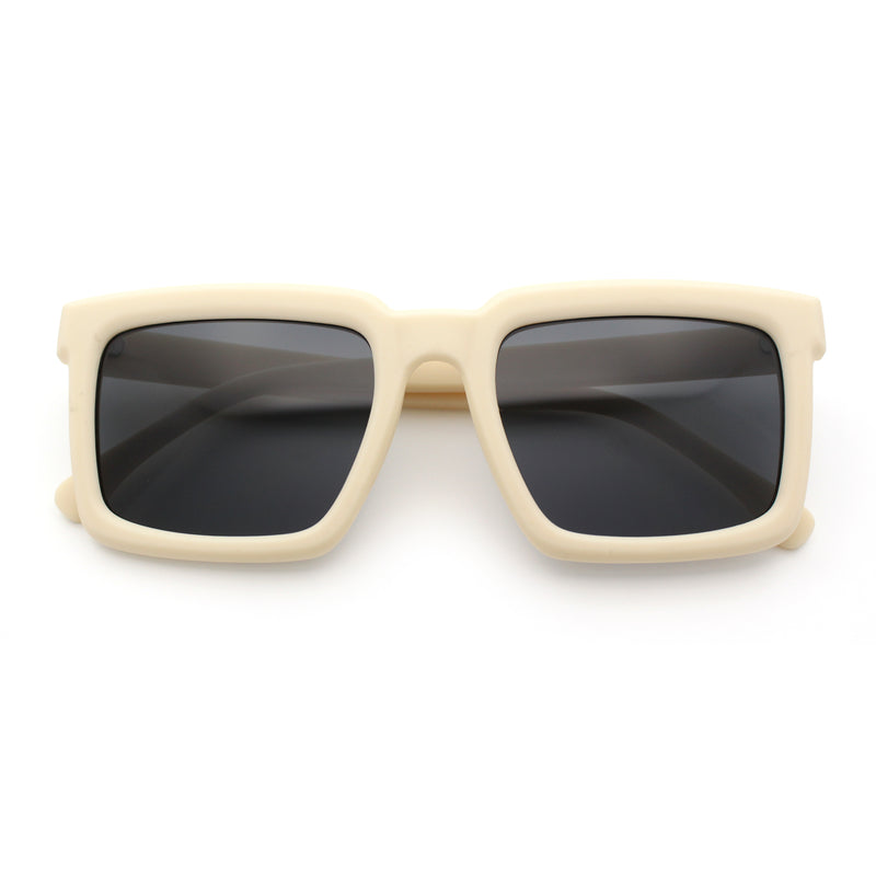 Beveled Thick Plastic Retro Horn Rim Rectangle Sunglasses