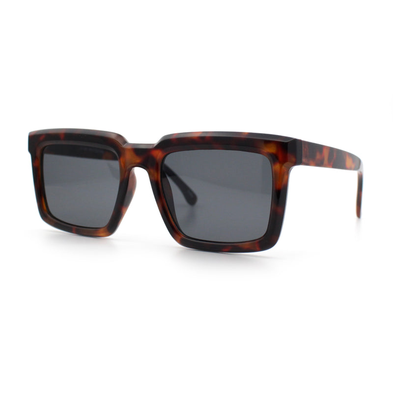 Beveled Thick Plastic Retro Horn Rim Rectangle Sunglasses