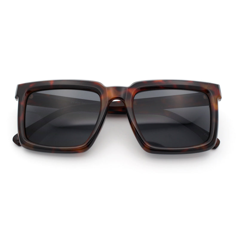 Beveled Thick Plastic Retro Horn Rim Rectangle Sunglasses