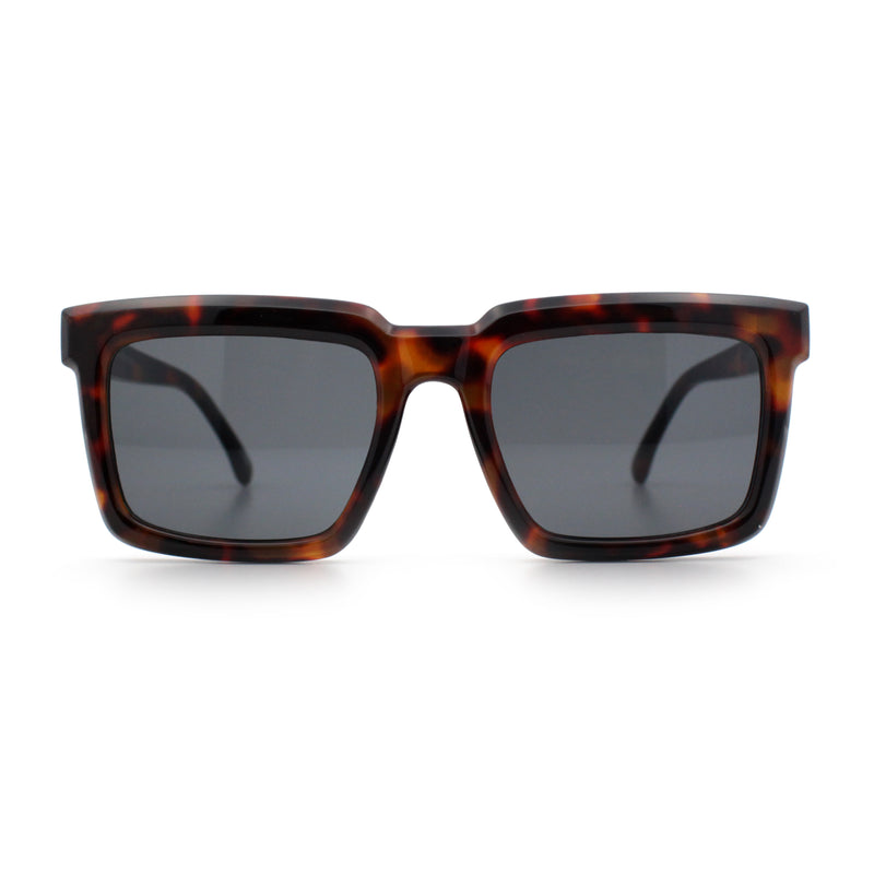 Beveled Thick Plastic Retro Horn Rim Rectangle Sunglasses