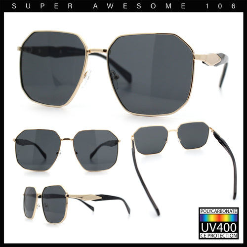 Mens Luxury Geometric Metal Rim Hustler Fashion Rectangle Sunglasses