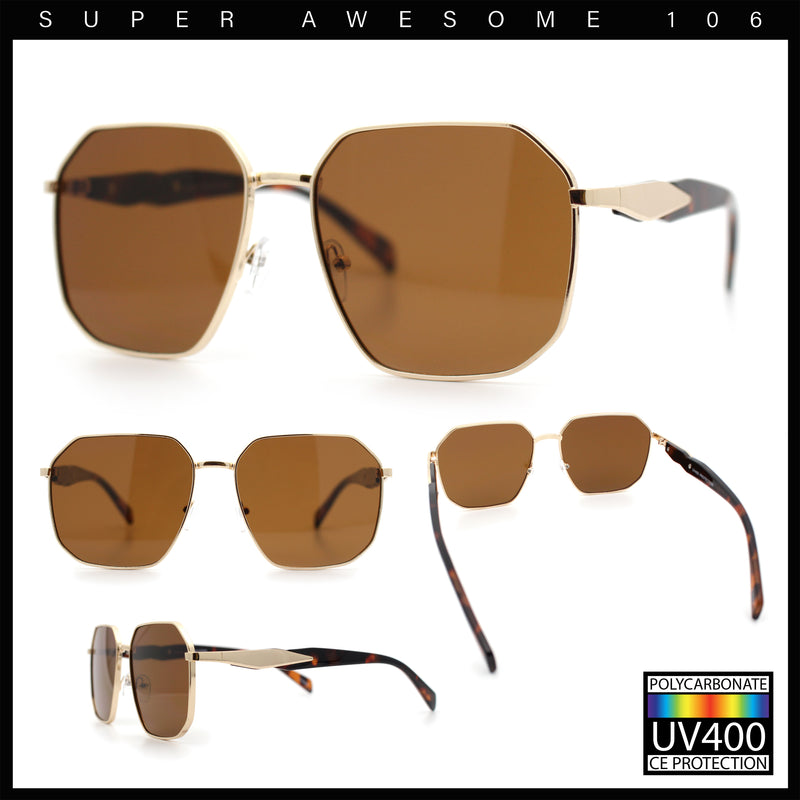 Mens Luxury Geometric Metal Rim Hustler Fashion Rectangle Sunglasses