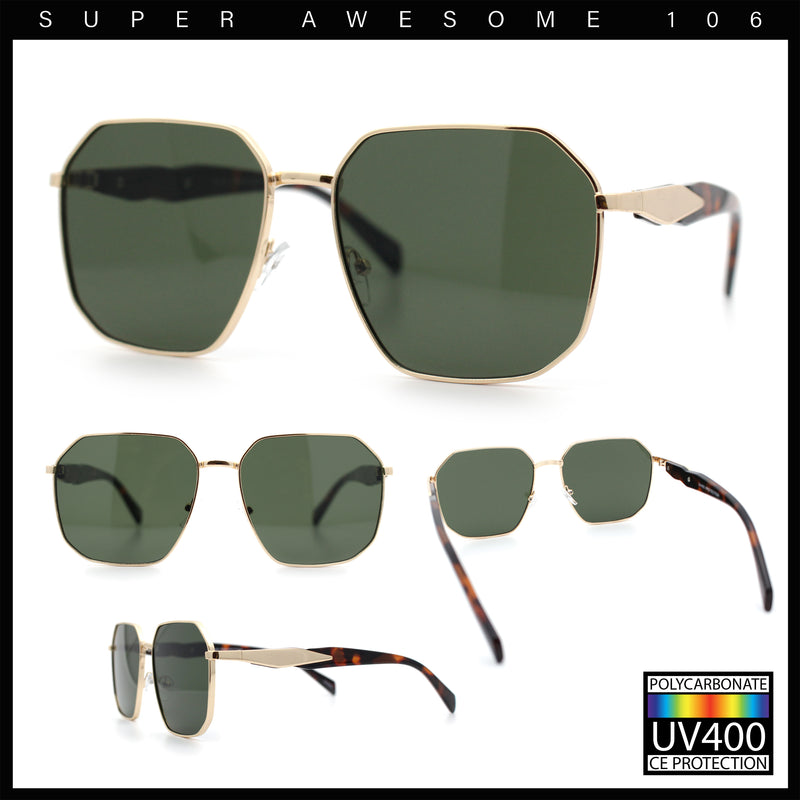 Mens Luxury Geometric Metal Rim Hustler Fashion Rectangle Sunglasses