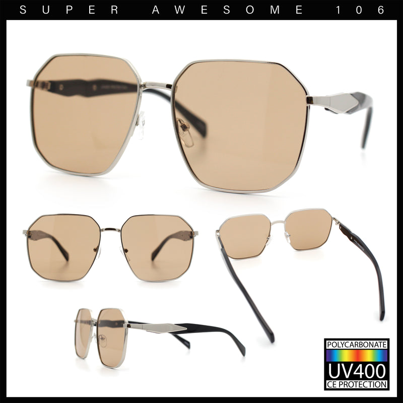 Mens Luxury Geometric Metal Rim Hustler Fashion Rectangle Sunglasses