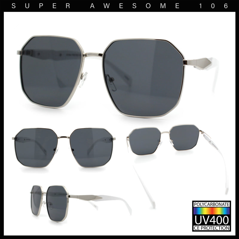 Mens Luxury Geometric Metal Rim Hustler Fashion Rectangle Sunglasses
