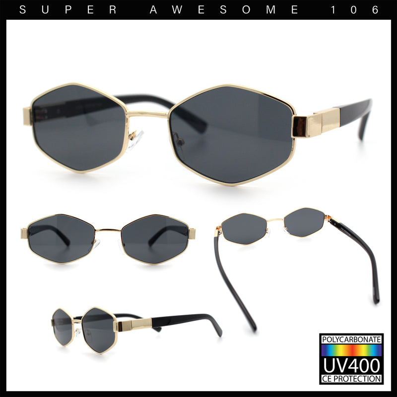 Mens Luxury Diamond Shape Metal Rim Hustler Fashion Rectangle Sunglasses