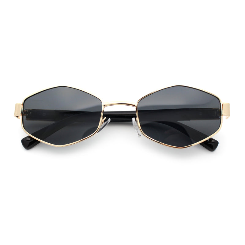 Mens Luxury Diamond Shape Metal Rim Hustler Fashion Rectangle Sunglasses
