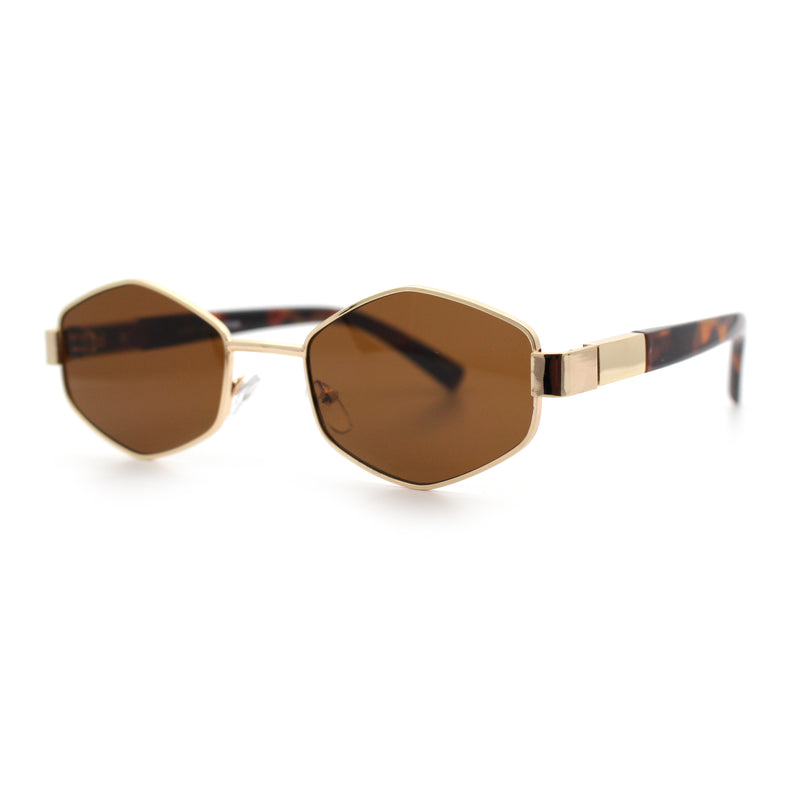 Mens Luxury Diamond Shape Metal Rim Hustler Fashion Rectangle Sunglasses