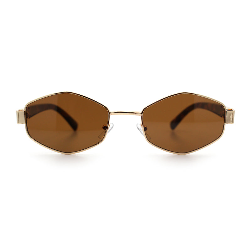 Mens Luxury Diamond Shape Metal Rim Hustler Fashion Rectangle Sunglasses