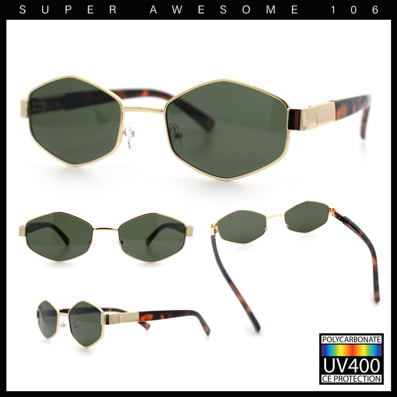 Mens Luxury Diamond Shape Metal Rim Hustler Fashion Rectangle Sunglasses