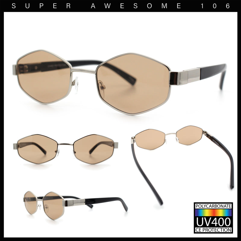 Mens Luxury Diamond Shape Metal Rim Hustler Fashion Rectangle Sunglasses