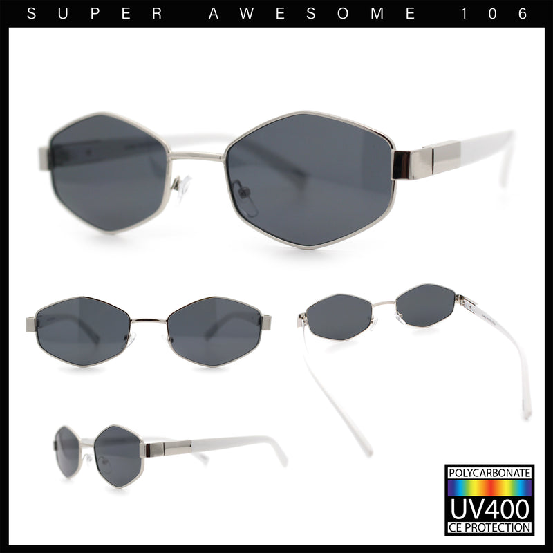 Mens Luxury Diamond Shape Metal Rim Hustler Fashion Rectangle Sunglasses