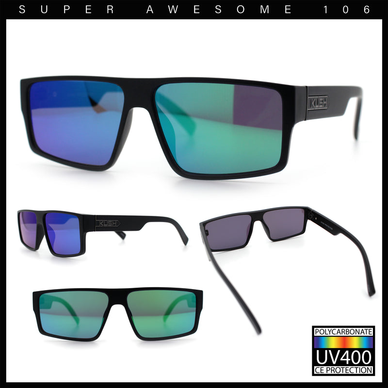 Kush Mens Bold Angular Line Flat Top Rectangle Plastic Sunglasses