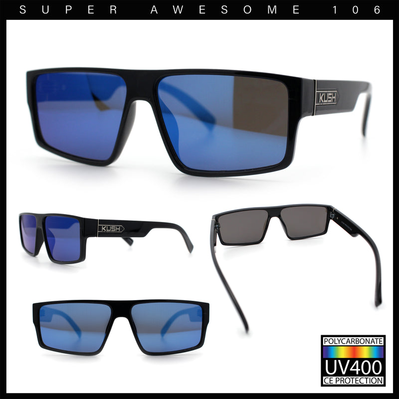 Kush Mens Bold Angular Line Flat Top Rectangle Plastic Sunglasses
