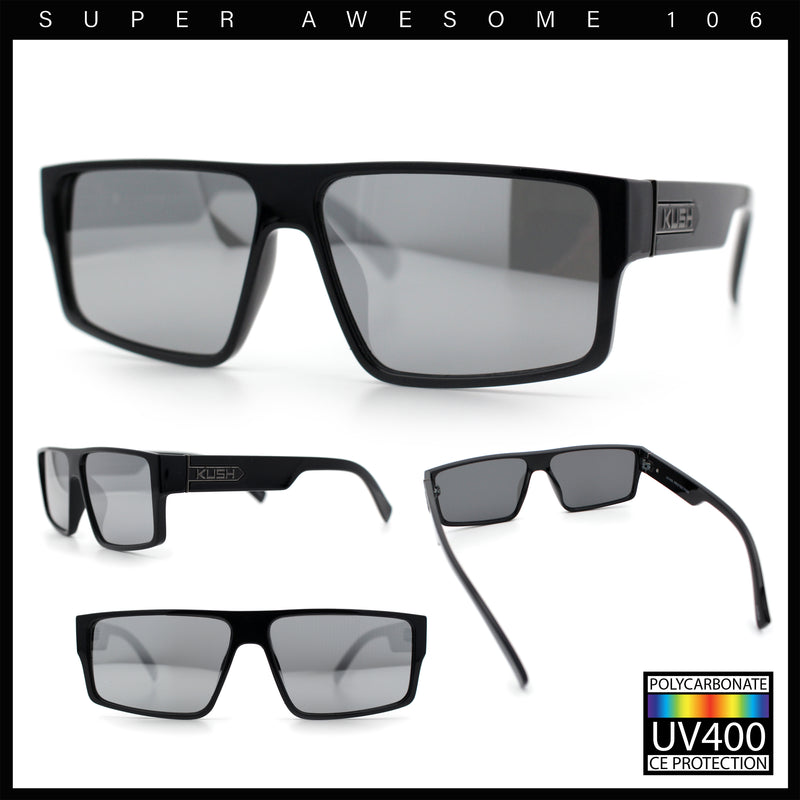 Kush Mens Bold Angular Line Flat Top Rectangle Plastic Sunglasses