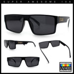 Kush Mens Bold Angle Flat Top Square Rectangle All Black Plastic Sunglasses