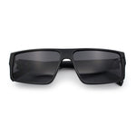 Kush Mens Bold Angle Flat Top Square Rectangle All Black Plastic Sunglasses
