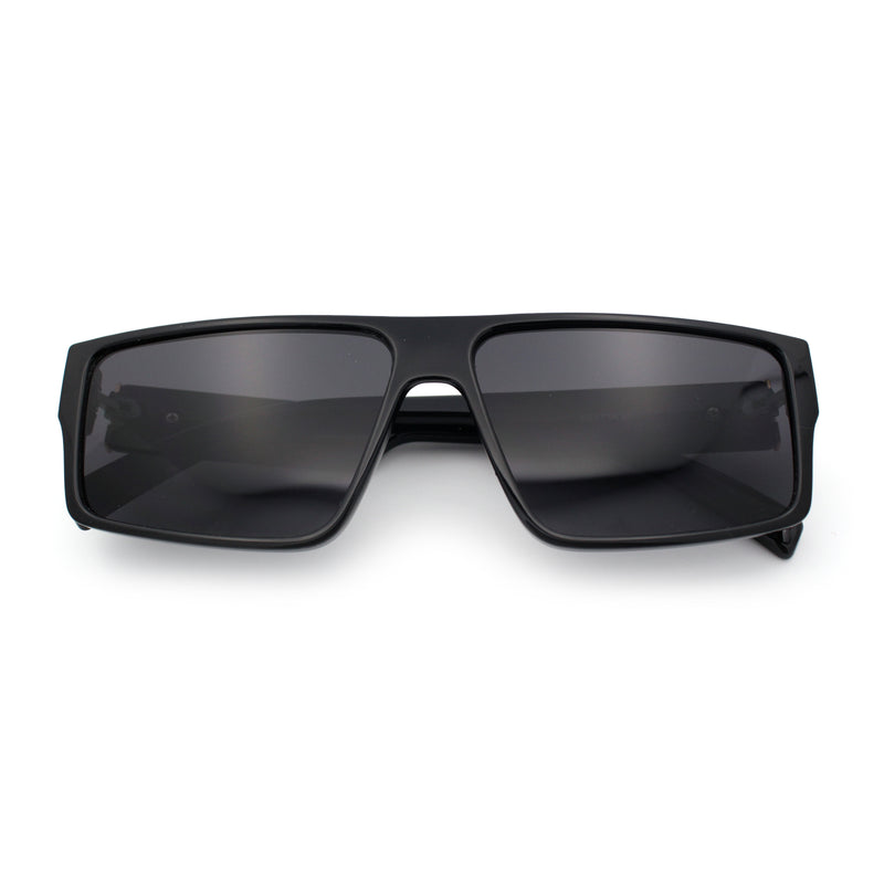 Kush Mens Bold Angle Flat Top Square Rectangle All Black Plastic Sunglasses