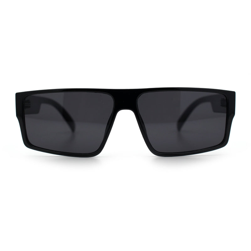 Kush Mens Bold Angle Flat Top Square Rectangle All Black Plastic Sunglasses