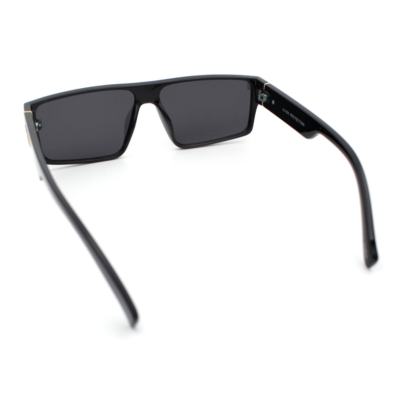 Kush Mens Bold Angle Flat Top Square Rectangle All Black Plastic Sunglasses
