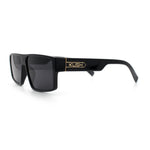 Kush Mens Bold Angle Flat Top Square Rectangle All Black Plastic Sunglasses