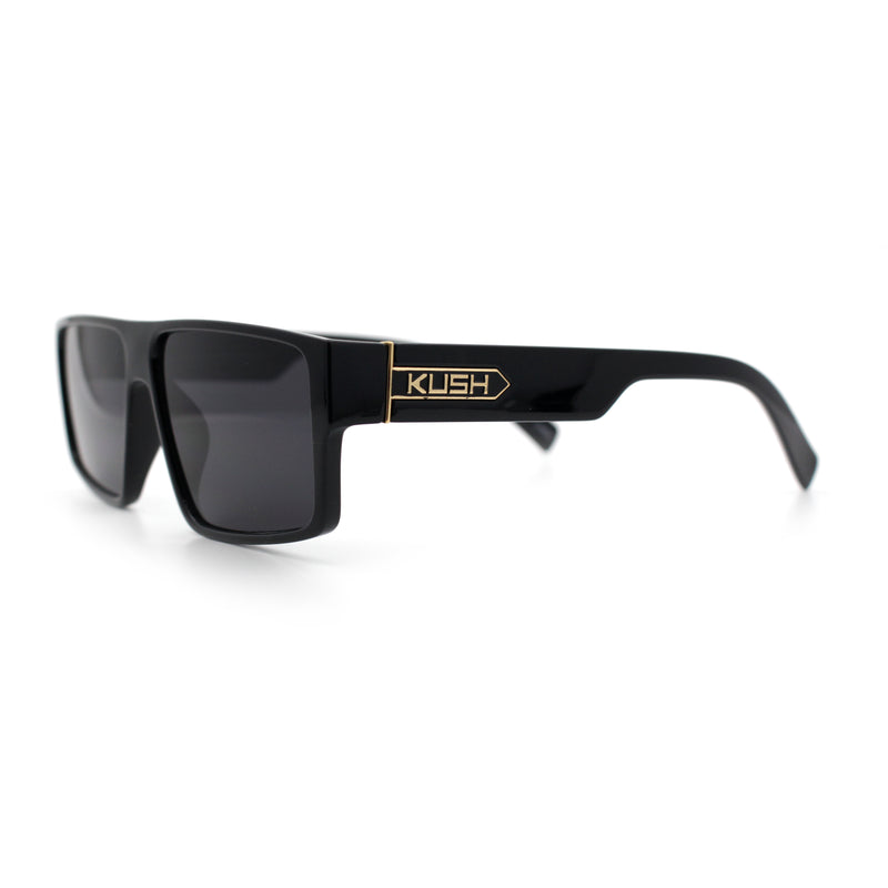 Kush Mens Bold Angle Flat Top Square Rectangle All Black Plastic Sunglasses