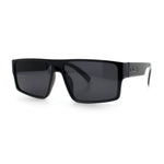 Kush Mens Bold Angle Flat Top Square Rectangle All Black Plastic Sunglasses