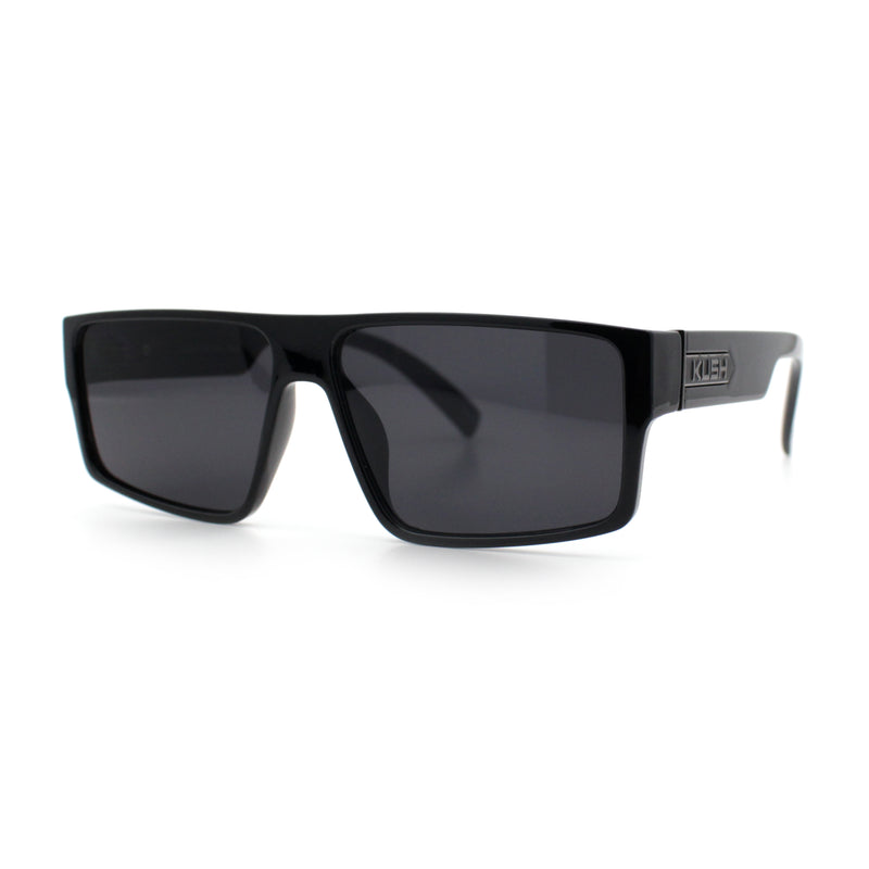 Kush Mens Bold Angle Flat Top Square Rectangle All Black Plastic Sunglasses