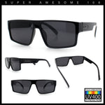 Kush Mens Bold Angle Flat Top Square Rectangle All Black Plastic Sunglasses