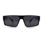 Kush Mens Bold Angle Flat Top Square Rectangle All Black Plastic Sunglasses