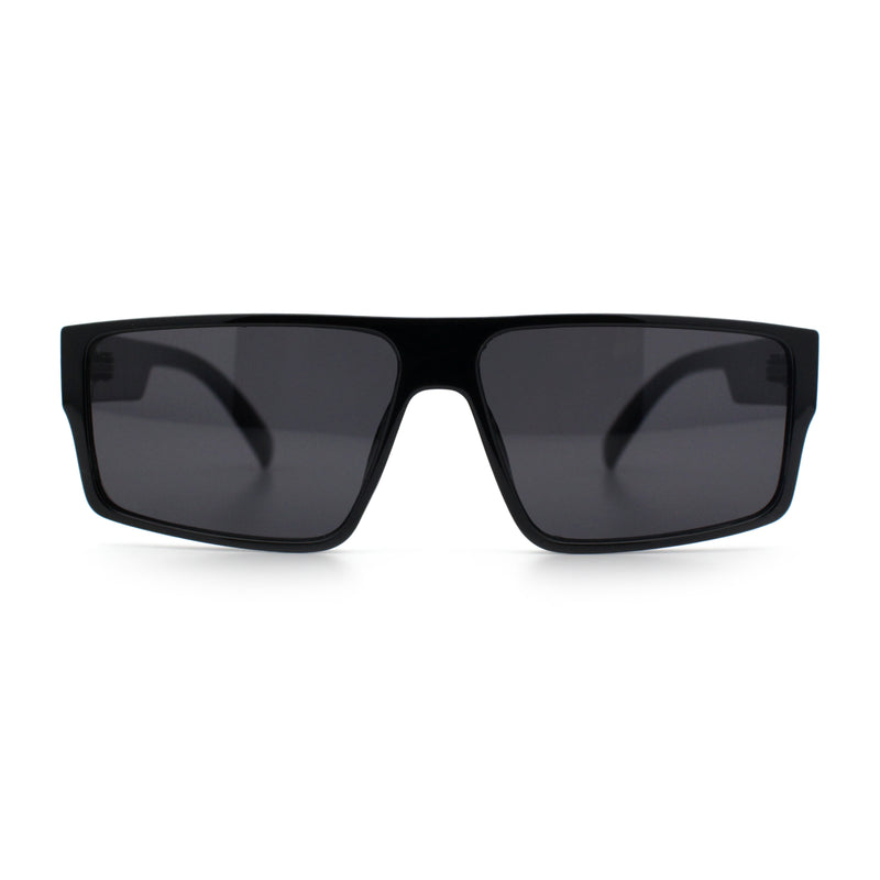 Kush Mens Bold Angle Flat Top Square Rectangle All Black Plastic Sunglasses