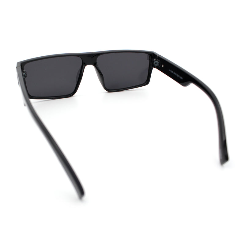 Kush Mens Bold Angle Flat Top Square Rectangle All Black Plastic Sunglasses