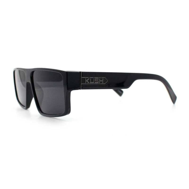 Kush Mens Bold Angle Flat Top Square Rectangle All Black Plastic Sunglasses