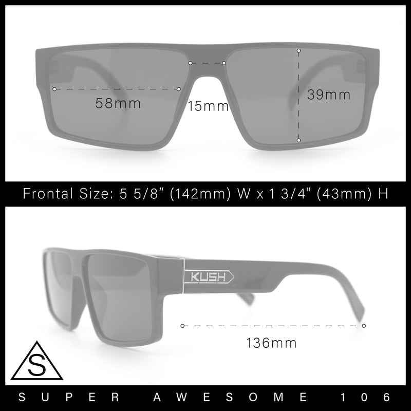 Kush Mens Bold Angle Flat Top Square Rectangle All Black Plastic Sunglasses