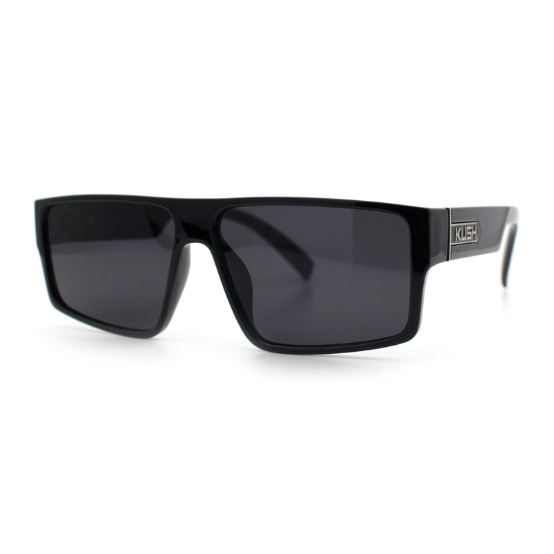 Kush Mens Bold Angle Flat Top Square Rectangle All Black Plastic Sunglasses