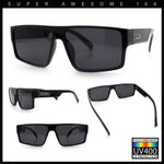 Kush Mens Bold Angle Flat Top Square Rectangle All Black Plastic Sunglasses