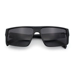Kush Mens Bold Angle Flat Top Square Rectangle All Black Plastic Sunglasses