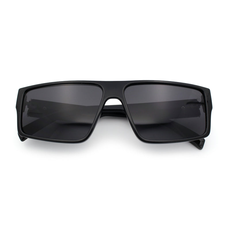 Kush Mens Bold Angle Flat Top Square Rectangle All Black Plastic Sunglasses