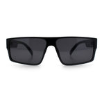 Kush Mens Bold Angle Flat Top Square Rectangle All Black Plastic Sunglasses