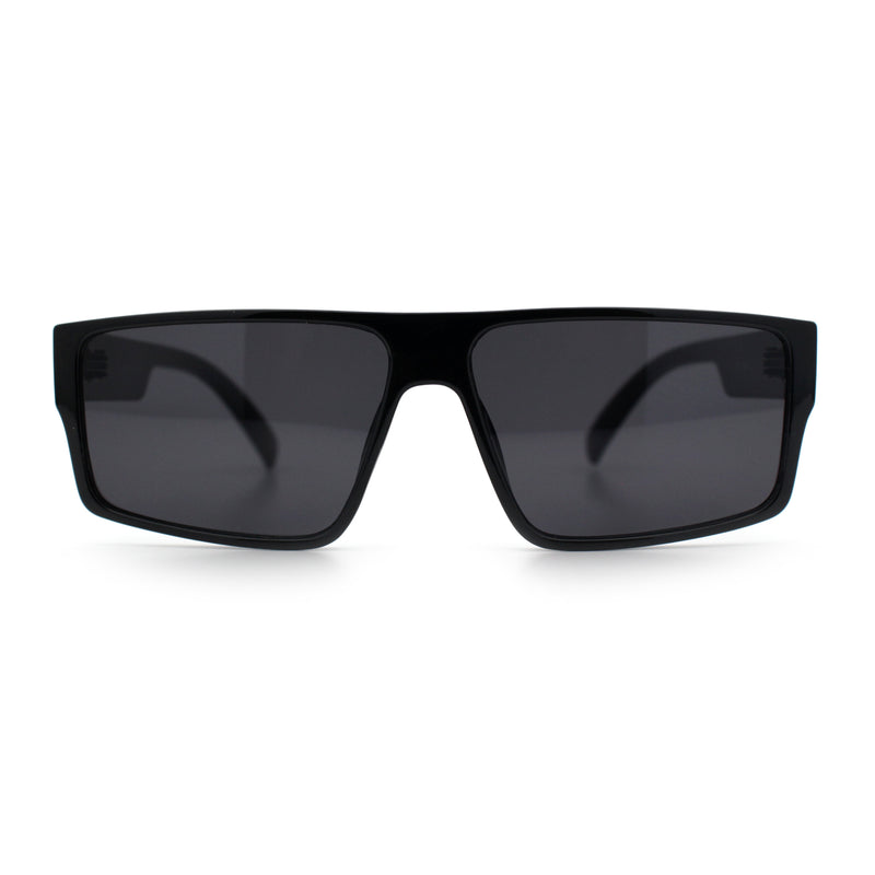 Kush Mens Bold Angle Flat Top Square Rectangle All Black Plastic Sunglasses