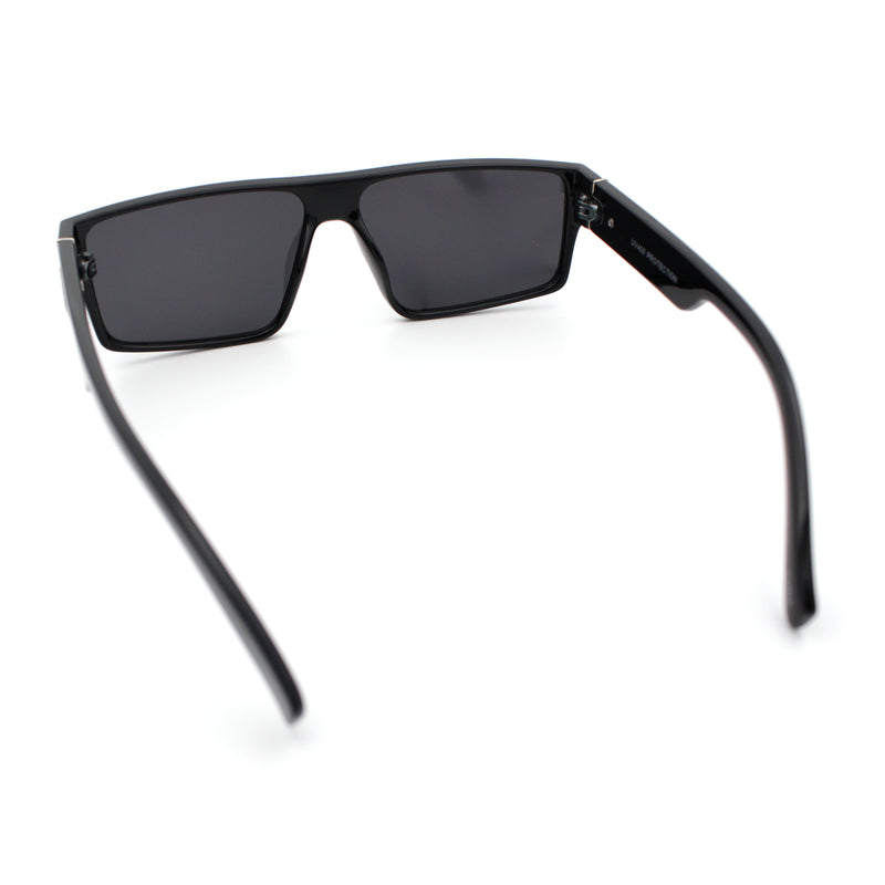 Kush Mens Bold Angle Flat Top Square Rectangle All Black Plastic Sunglasses