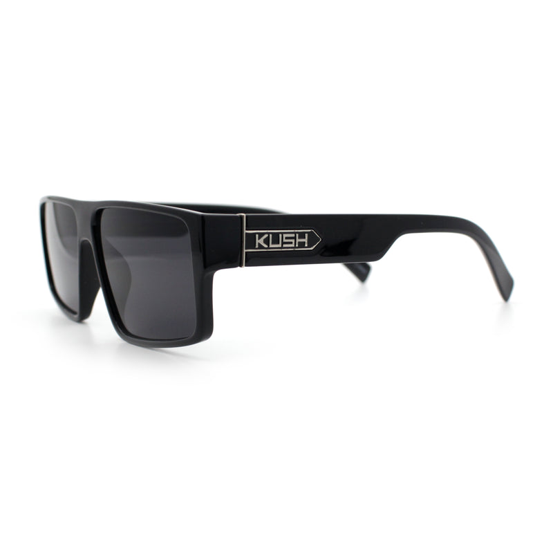 Kush Mens Bold Angle Flat Top Square Rectangle All Black Plastic Sunglasses