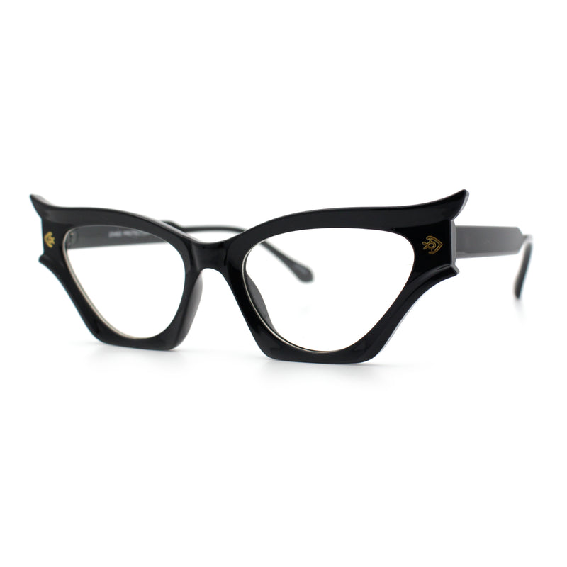 Womens Rich Golden Age Opulent Gothic Cat Eye Clear Lens Plastic Eyeglasses